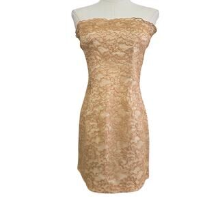 Pantagis Evenings Union Vintage 60s Coquette Gold Lace Strapless Mini Dress 4